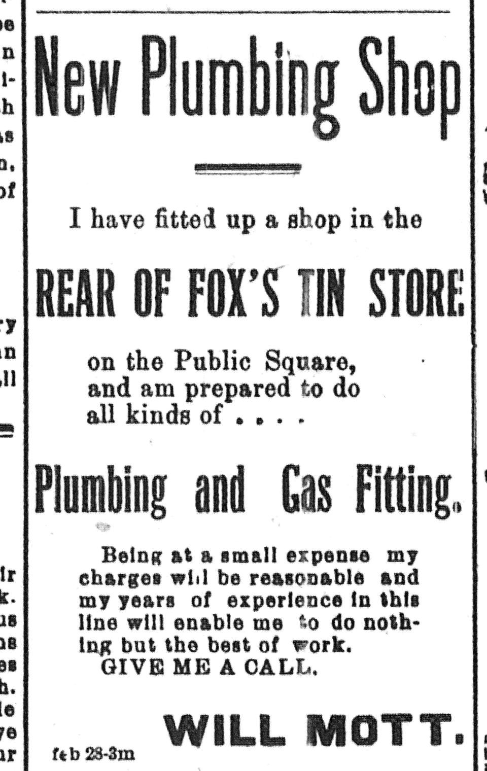 A 1899 ad for Mott Plumbing