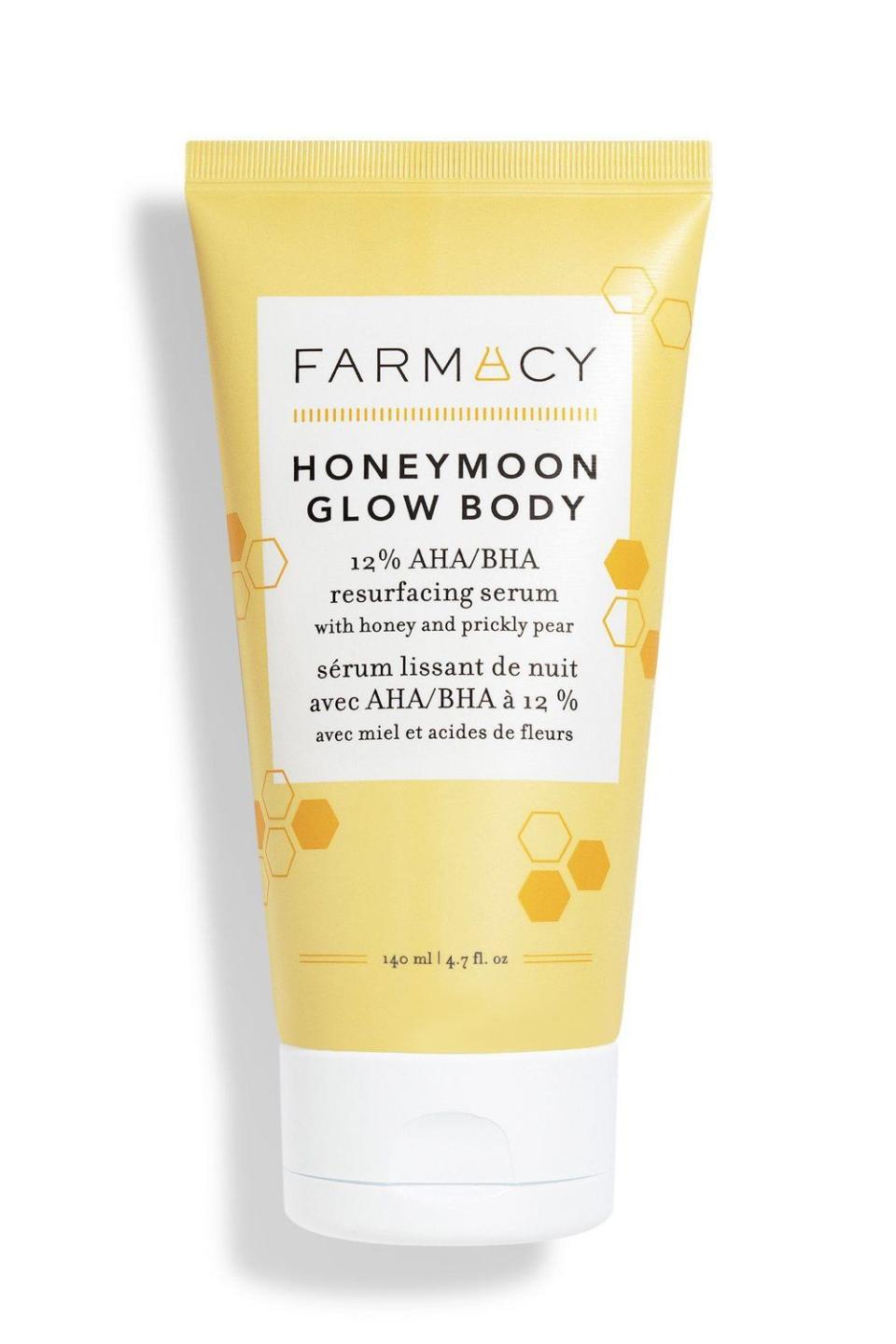 13) Farmacy Honeymoon Glow Body 12% AHA/BHA Resurfacing Body Serum