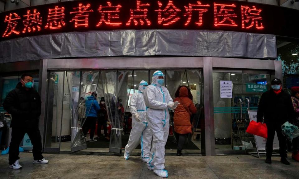 Medical staff in protective clothing at a hospital in Wuhan