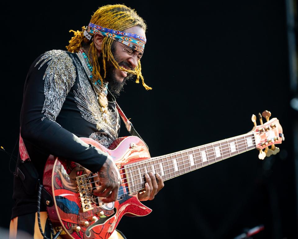 Thundercat performs at Nissan Stadium in Nashville, Tenn., Friday, Aug. 12, 2022.