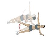 <p><strong>1/</strong> Start in side plank (on hand or elbow). Extend top arm up before rotating down and reaching under your waist and back to extend up.</p><p><strong>2/ </strong>Lift your top leg to 45-degree angle and slowly lower. That’s one rep.</p>