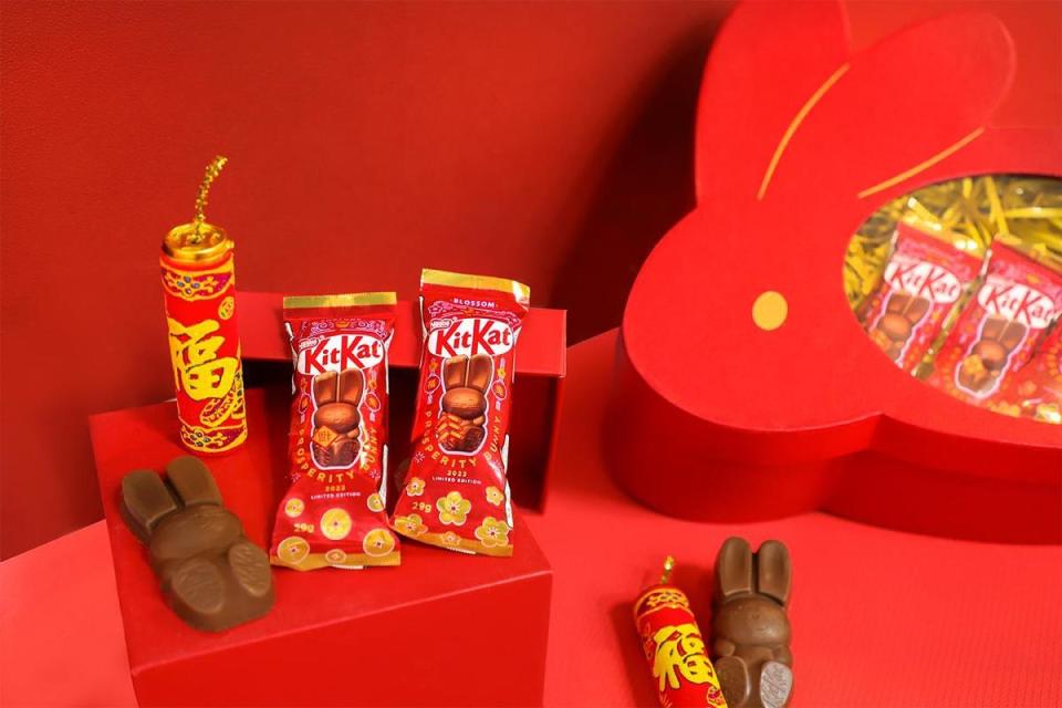雀巢首次推出「奇巧KitKat幸運兔威化巧克力」，將巧克力外型設計為應景的可愛兔兔。（雀巢提供）