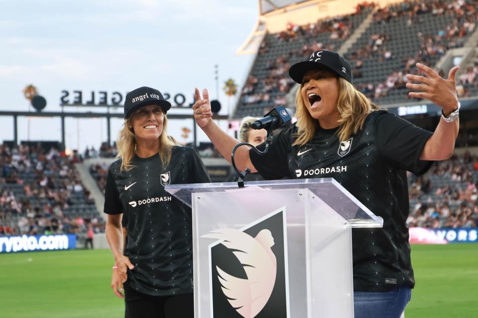 Saskia Webber, right, a member of the 1999 World Cup team, said the decision to invest in Angel City FC as part owner was a "no-brainer."