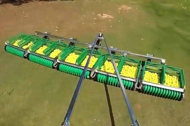 Golf ball-picking machine collects thousands of balls at a time