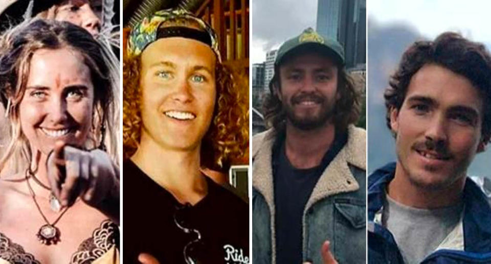 Photos of Indonesian boating incident survivors Steph Weisse, Jordan Short, Elliot Foote and Will Teagle