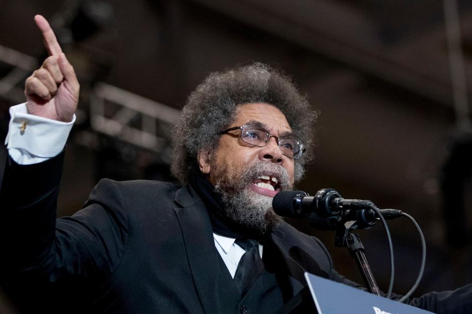 Harvard Professor Cornel West speaking at a campaign rally for Democratic presidential candidate Sen. Bernie Sanders, at the University of New Hampshire in 2020. (Copyright 2020 The Associated Press. All rights reserved)