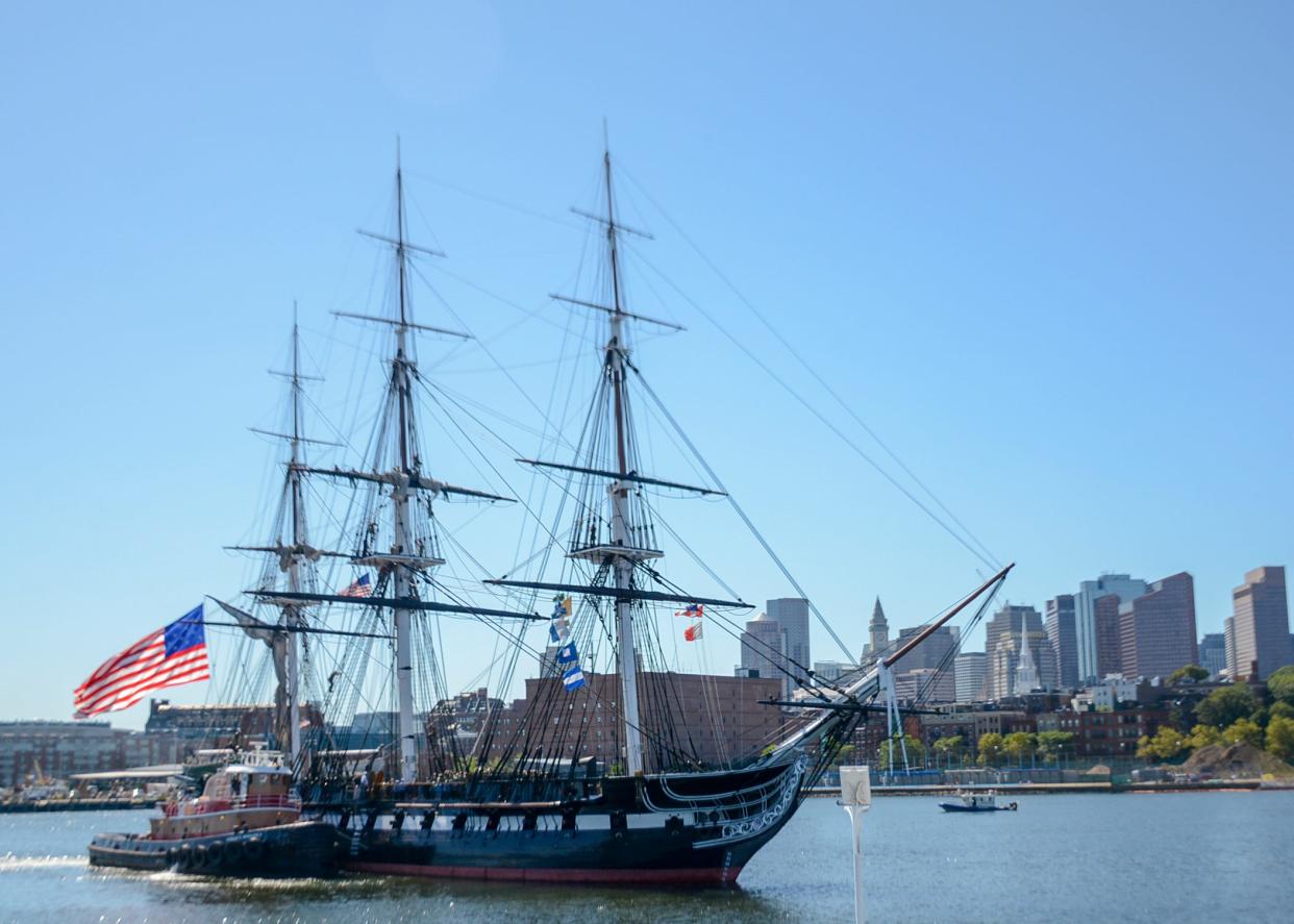 USS Constitution in the Boston Harbor in August 2019.