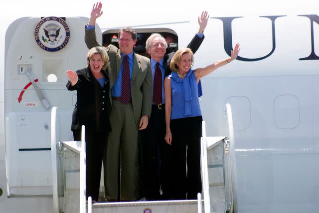 <p>Bob Riha, Jr./Getty</p> August 16, 2000 photo of Al Gore and wife Tipper with Joe Lieberman and wife Hadassah