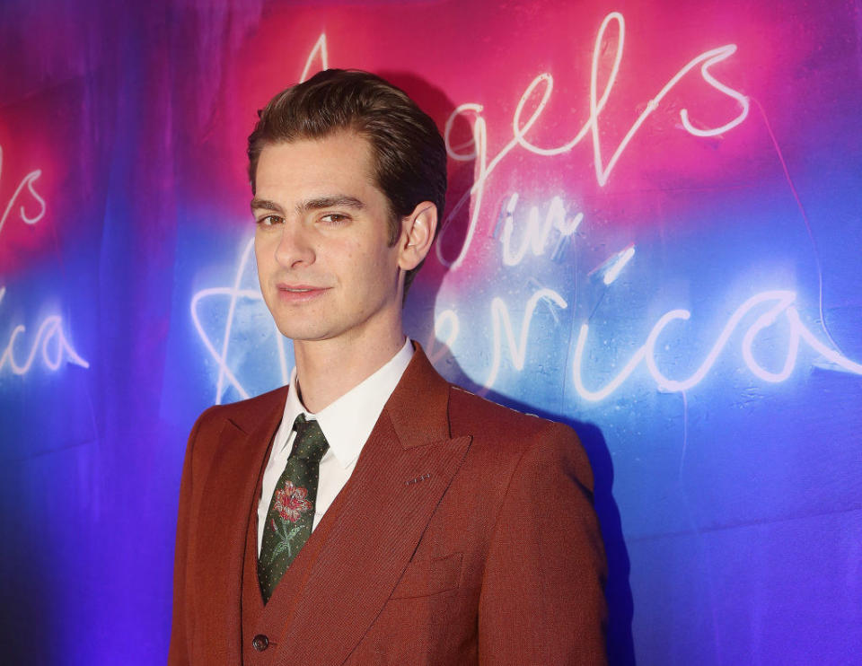 Andrew Garfield poses at the opening night after party for "Angels in America"
