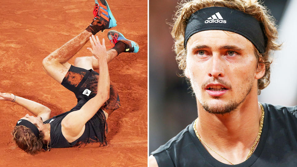 Alexander Zverev, pictured here hurting his ankle at the French Open.