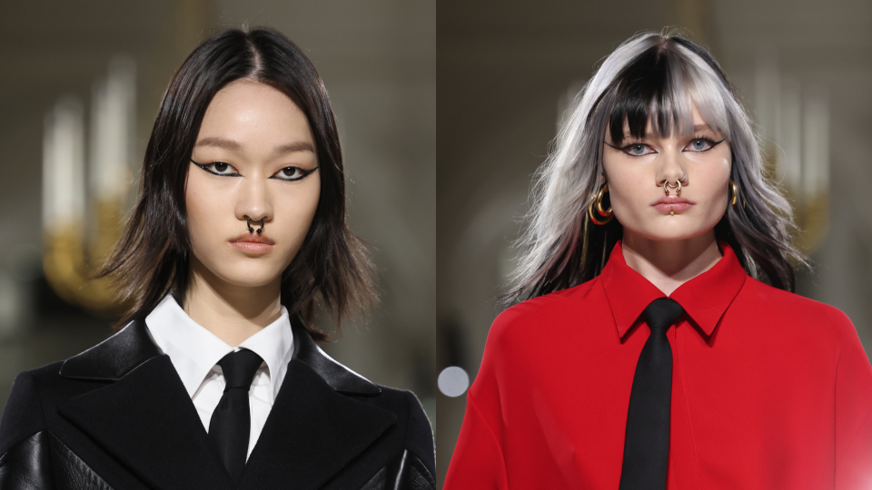 Models' eyes were carefully defined with angled lines at Valentino.