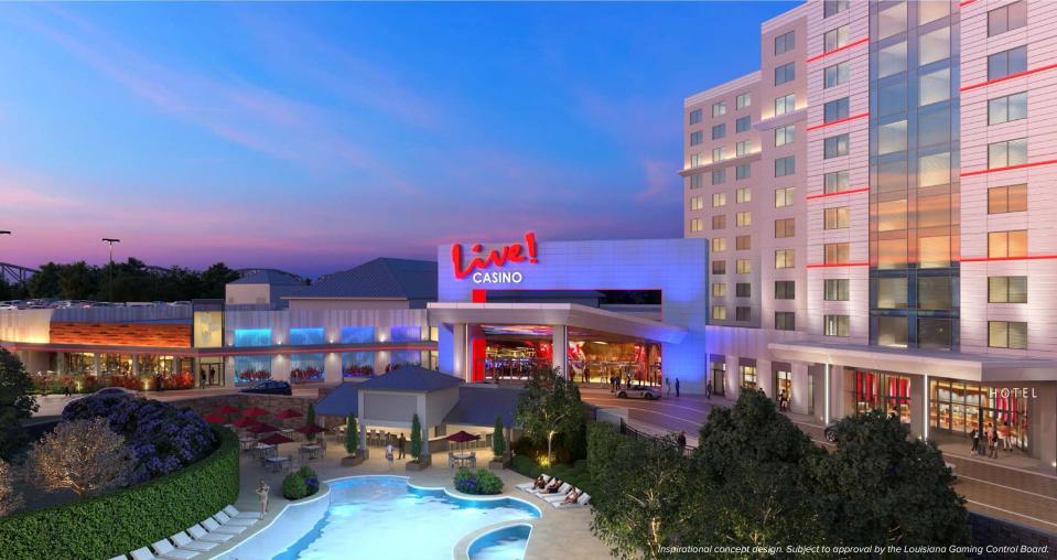 Computer renderings of the Live! Casino and Hotel Louisiana.