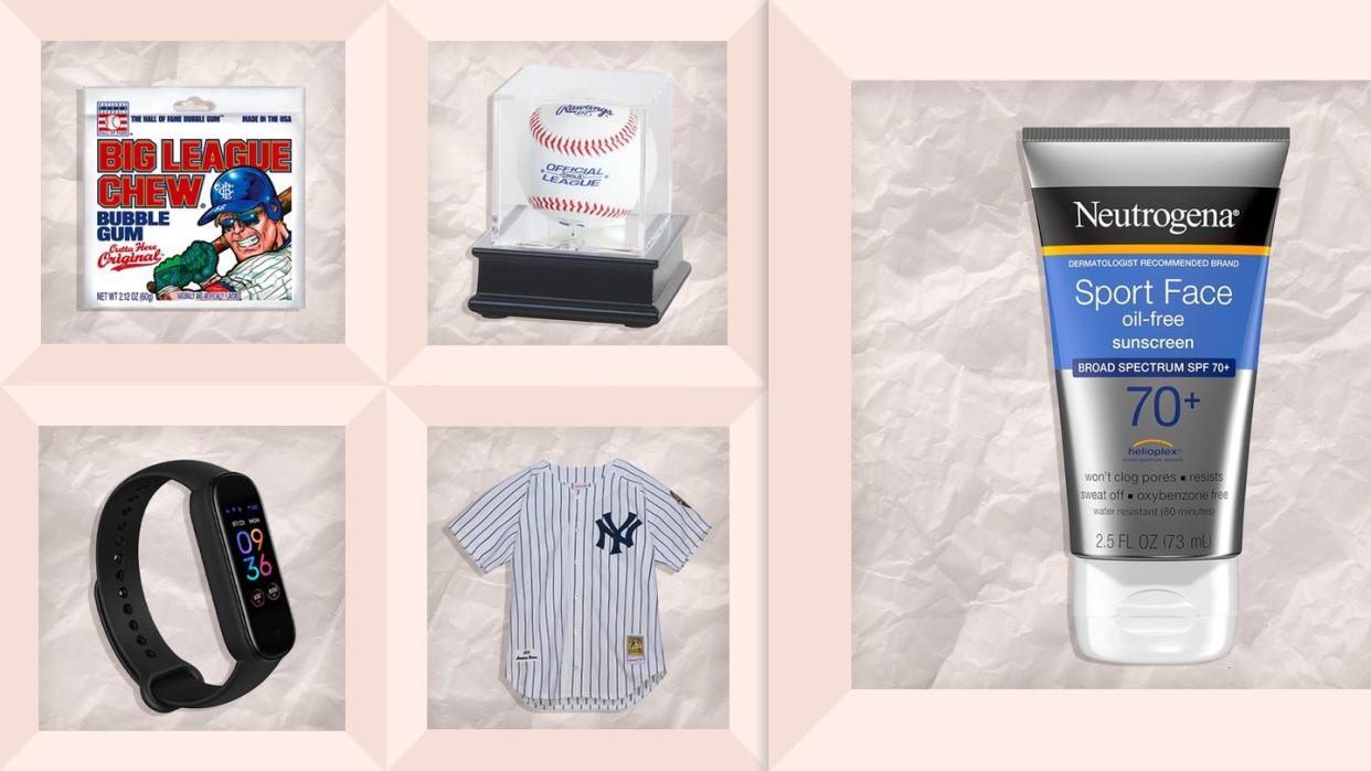 big league chew, baseball display case, neutrogena sport face sunscreen, baseball jersey, amazfit band 5 activity fitness tracker