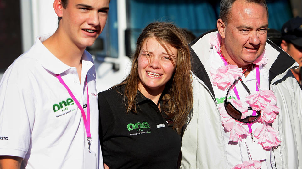 Jessica Watson, pictured here with her family after completing her round-the-world journey in 2010.