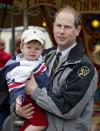 <p>Prince Edward holds his son <a href="https://www.cosmopolitan.com/entertainment/celebs/a35337471/james-viscount-severn-facts/" rel="nofollow noopener" target="_blank" data-ylk="slk:James, Viscount Severn;elm:context_link;itc:0;sec:content-canvas" class="link ">James, Viscount Severn</a>, 17 months, while taking in the sights and sounds of the annual Royal Windsor Horse Show in Windsor. James is currently eleventh-in-line to the royal throne, following Edward (tenth).</p>