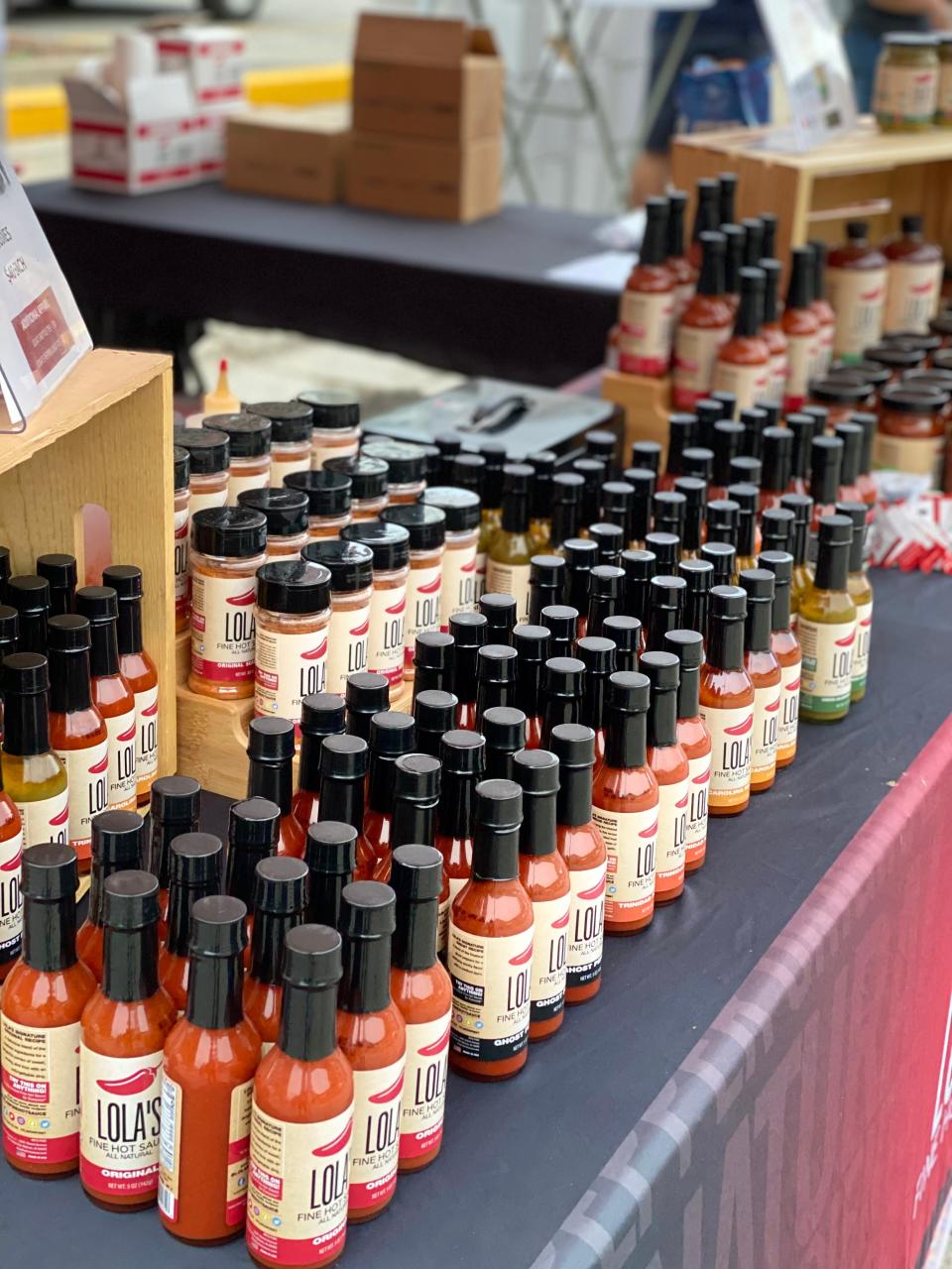 The Lola's Fine Hot Sauce display at last year's Downtown Farmers' Market.