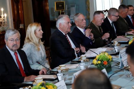 U.S. Secretary of State Rex Tillerson and Defense Secretary James Mattis meet with Chinese State Councilor Yang Jiechi and General Fang Fenghui, chief of the People's Liberation Army's Joint Staff Department prior to the U.S.-China Diplomatic and Security Dialogue at the State Department in Washington, U.S., June 21, 2017. REUTERS/Aaron P. Bernstein