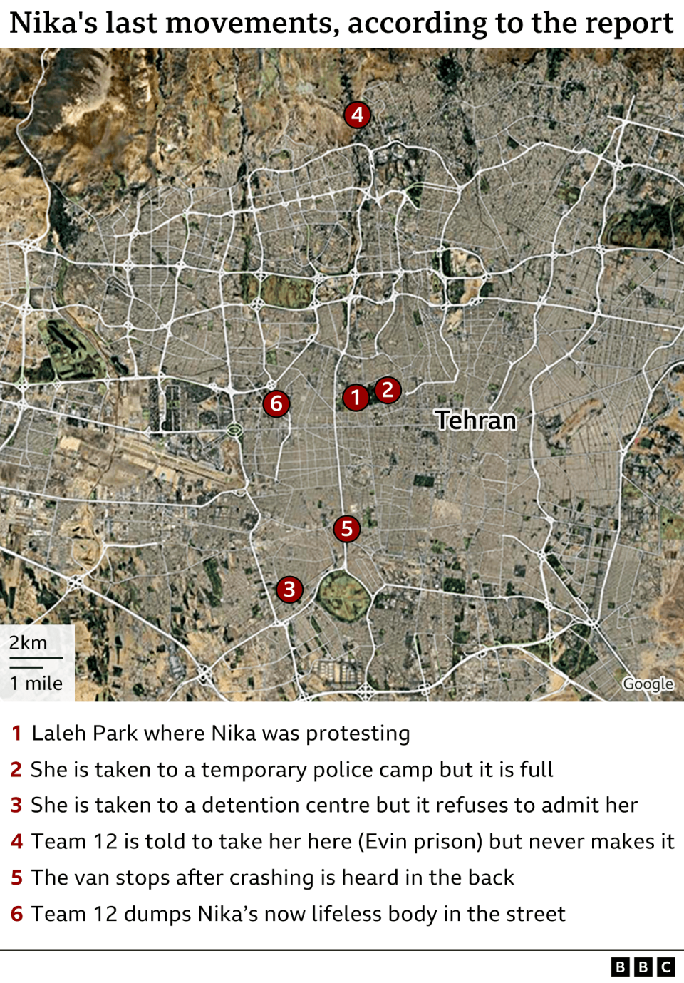 Map of Nika's last movements, according to the document