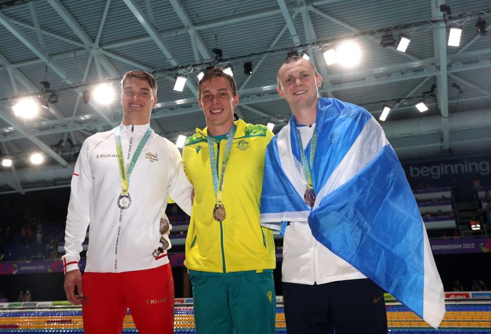James Wilby, left, and Ross Murdoch, right, finished on the podium after the men’s 200m breaststroke (Bradley Collyer/PA) (PA Wire)