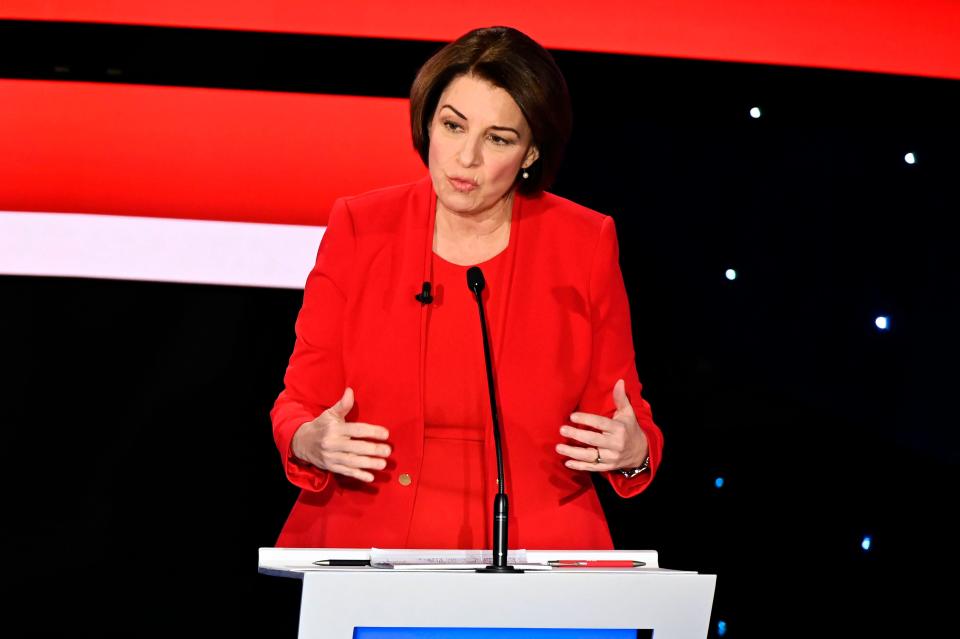 Democratic presidential hopeful Minnesota Senator Amy Klobuchar participates of the seventh Democratic primary debate of the 2020 presidential campaign season co-hosted by CNN and the Des Moines Register at the Drake University campus in Des Moines, Iowa on January 14, 2020.