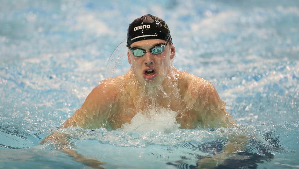 St. Xavier’s Thomas Mercer races and wins the 200 individual medley Friday at the KHSAA State Championships in Lexington.