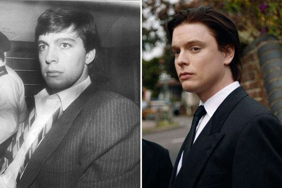 Jeremy Bamber (left) and Freddie Fox as Bamber (right)