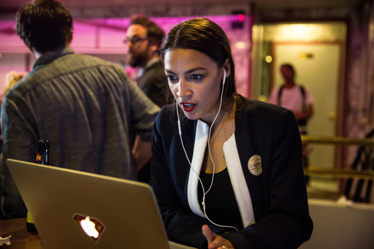 Progressive challenger Alexandria Ocasio-Cortez&nbsp;celebrates at a victory party in the Bronx, New York, after upsetting incumbent Democratic Rep. Joseph Crowley. (Photo: Scott Heins/Getty Images)
