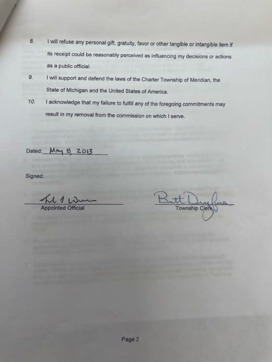 2013 Ethics agreement signed by Frank Walsh, page 2 (WLNS)