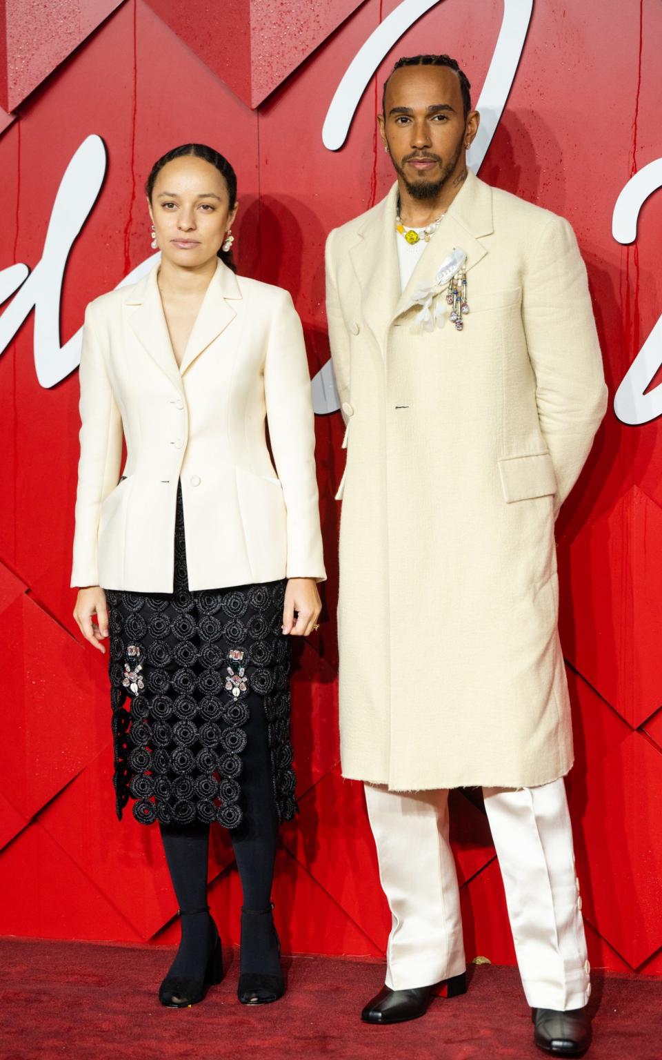 Grace Wales Bonner and Lewis Hamilton attend The Fashion Awards 2023 presented by Pandora at the Royal Albert Hall on December 04, 2023 in London, England