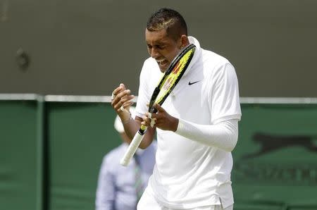 Nick Kyrgios of Australia reacts during his match against Richard Gasquet of France at the Wimbledon Tennis Championships in London, July 6, 2015. REUTERS/Henry Browne