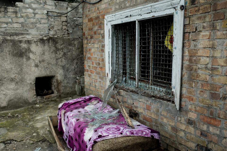 Fragment of residential building damaged by the blast wave after a missile attack on March 31, 2023 in Zaporizhzhia, Ukraine (Global Images Ukraine via Getty)