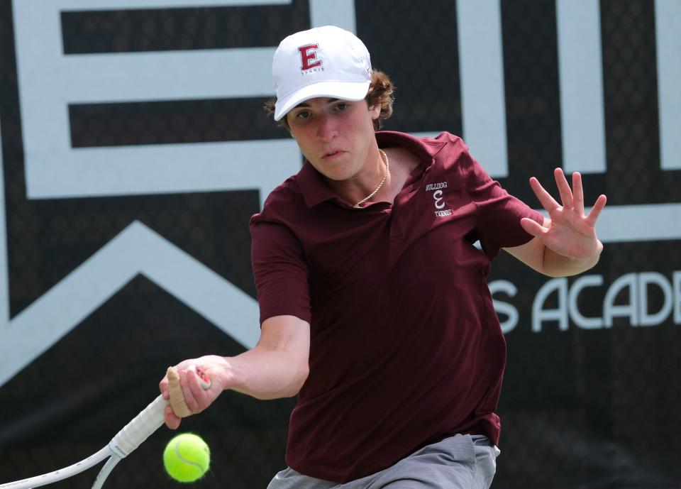 Edmond Memorial's Luke Bishop match against Dutch Prather, Bishop Kelly. Boys state tennis championships at the OKC Tennis Center Saturday, May 11, 2024.