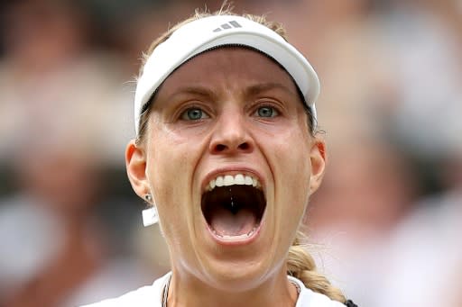 Germany's Angelique Kerber celebrates winning a point against Russia's Daria Kasatkina