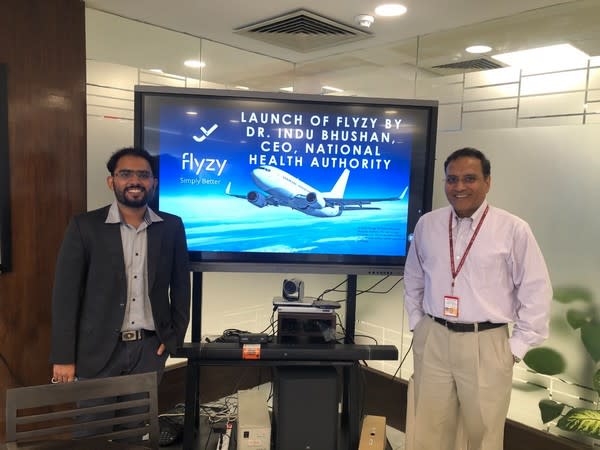 Deepak Meena with Dr Indu Bhushan, CEO of National Health Authority on the launch of Flyzy app event (Photo/ANI)