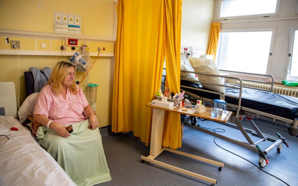 Elisabeth Cook on the 6 North Covid Ward, the adjacent bed was cleared earlier today after the patient passed away - Heathcliff O'Malley for the Telegraph 