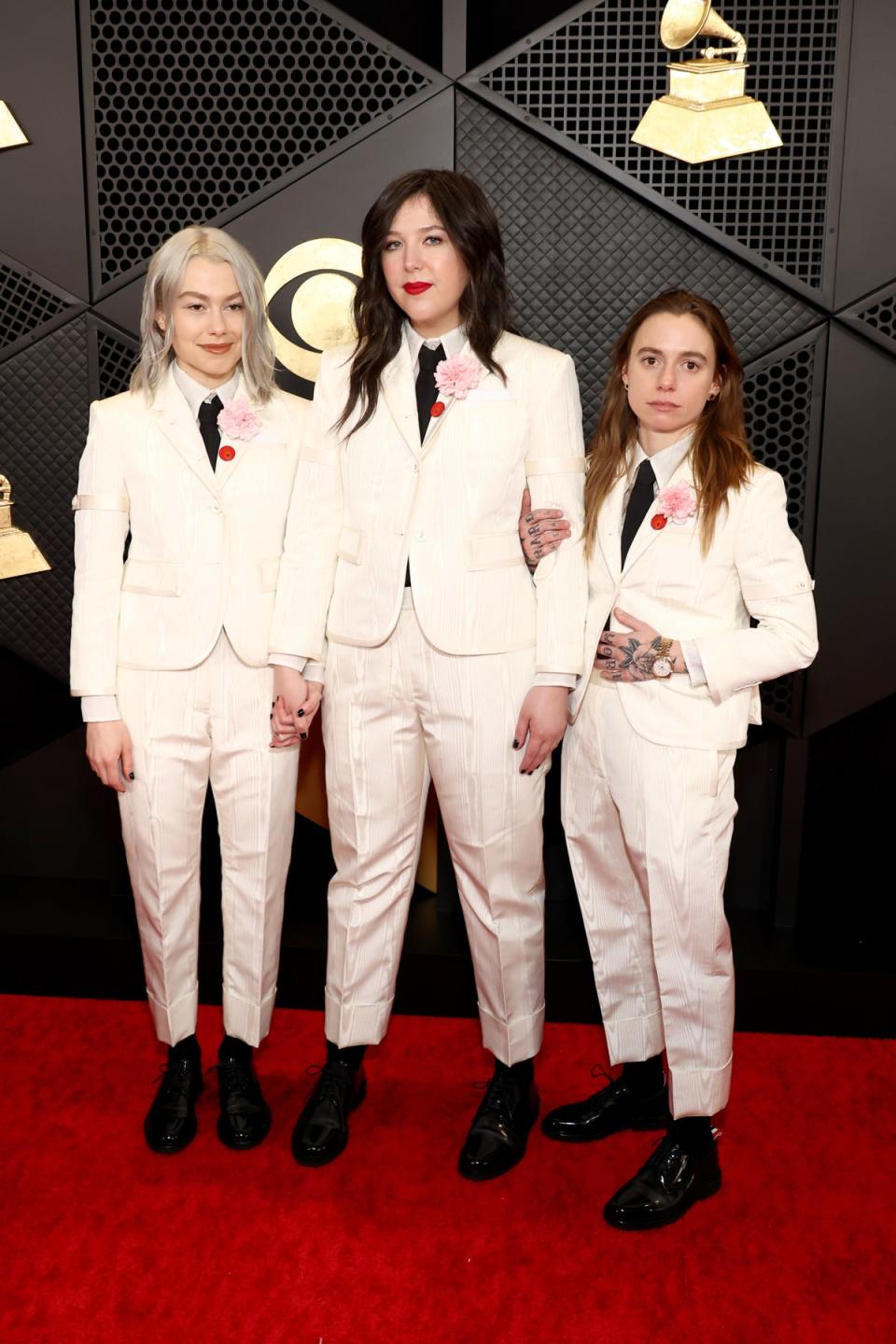 Phoebe Bridgers, Lucy Dacus and Julien Baker of Boygenius attend the 66th GRAMMY Awards on February 4, 2024 (Getty Images for The Recording A)