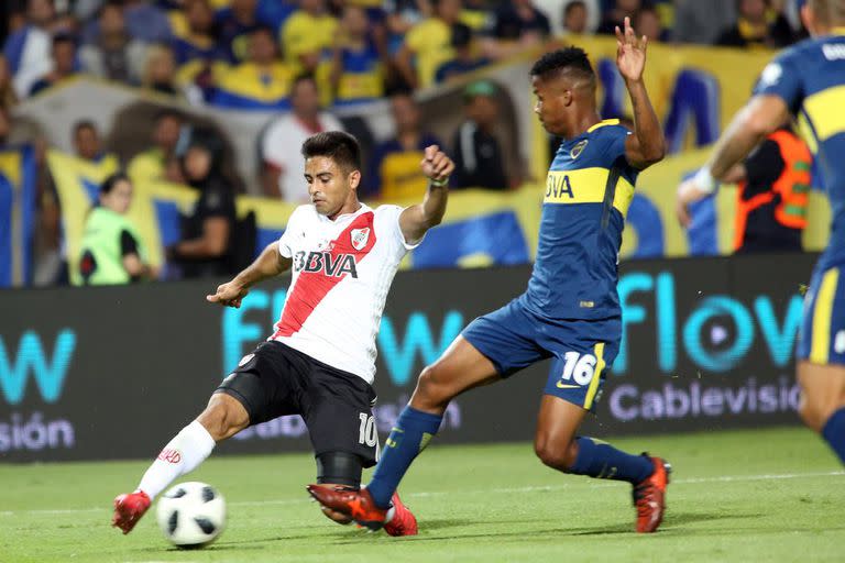 El Pity Martínez fue decisivo cuando River le ganó a Boca en Mendoza 2-0, por la Supercopa Argentina, en 2018: tanto para atacar como para hacerle marca personal a Barrios