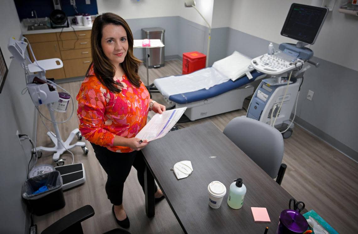 Emily Wales, president and CEO of Planned Parenthood Great Plains, visits an exam room at the new Wyandotte County location, the organization’s third in Kansas.