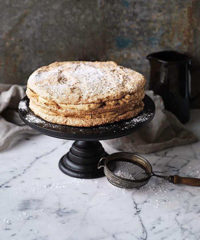 Hazelnut Meringue Coffee Crème Layer Cake