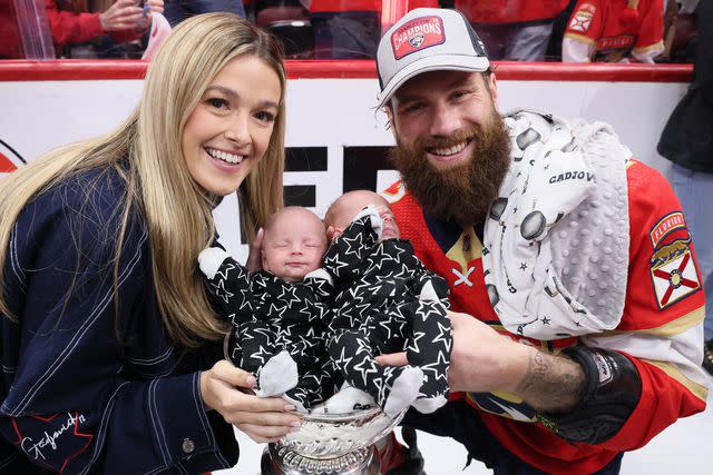 <p>Bruce Bennett/Getty</p> Jonah and Allison Gadjovich and their twins