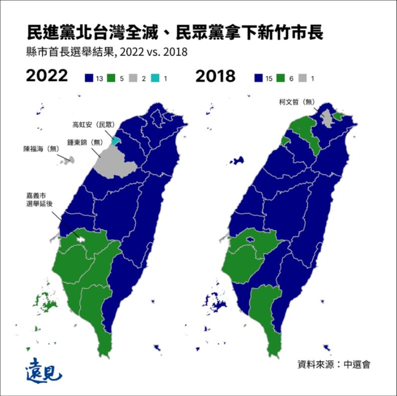 國民黨成功收復北台灣，民進黨則固守嘉義以南。曾子軒繪