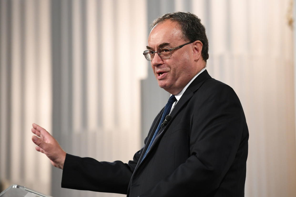 Bank of England Governor Andrew Bailey speaks at the Financial and Professional Services Address, previously known as the Bankers dinner, at Mansion House in London, Britain July 1, 2021. Stefan Rousseau/Pool via REUTERS