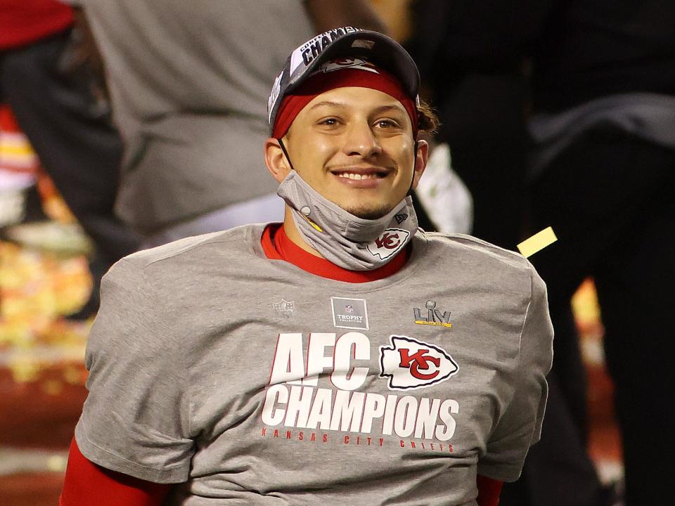 Patrick Mahomes after winning the AFC Championship game in January 2021.