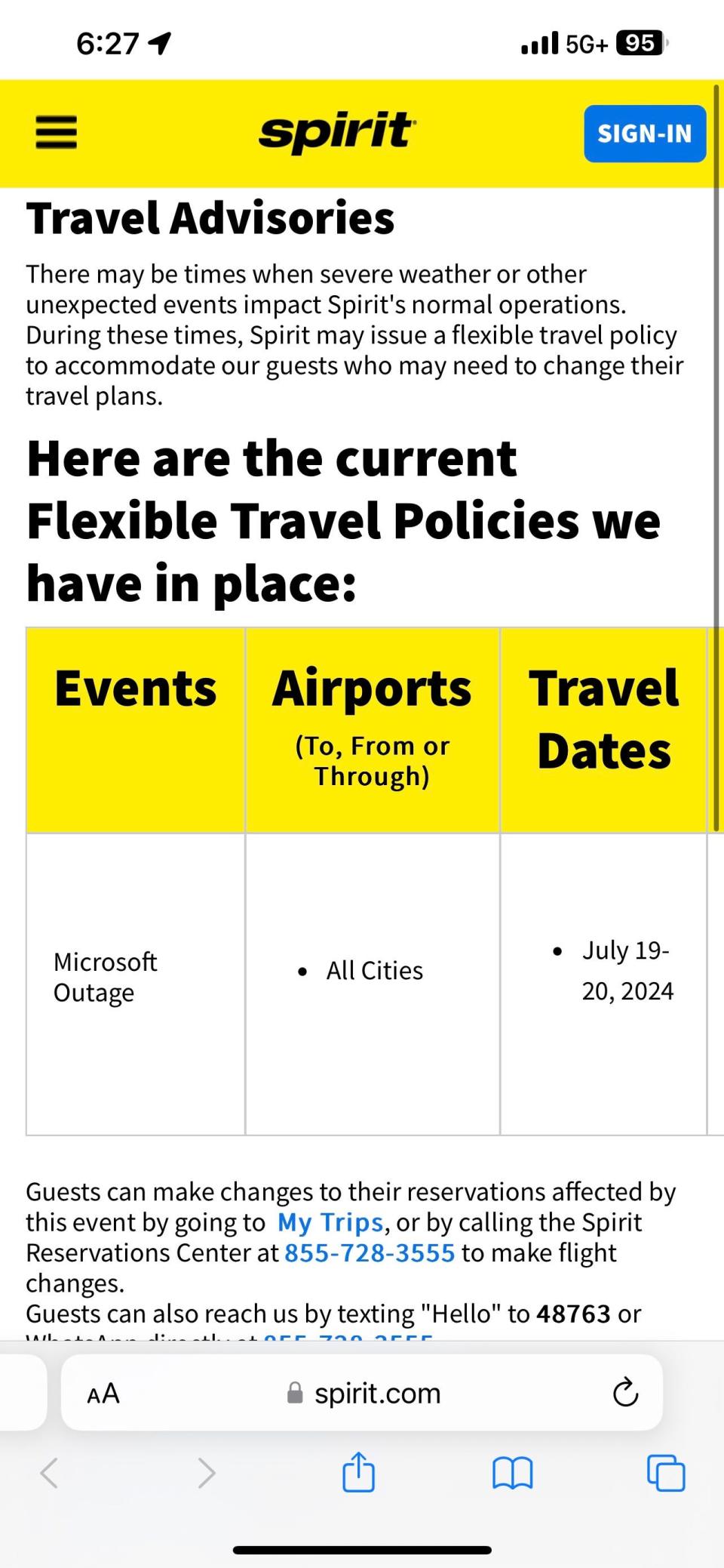Spirit Airlines implements flexible travel policy during Microsoft outage July 19, 2024.