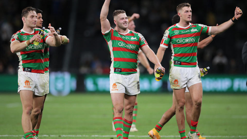 South Sydney players, pictured here celebrating their semi-final victory over Parramatta.