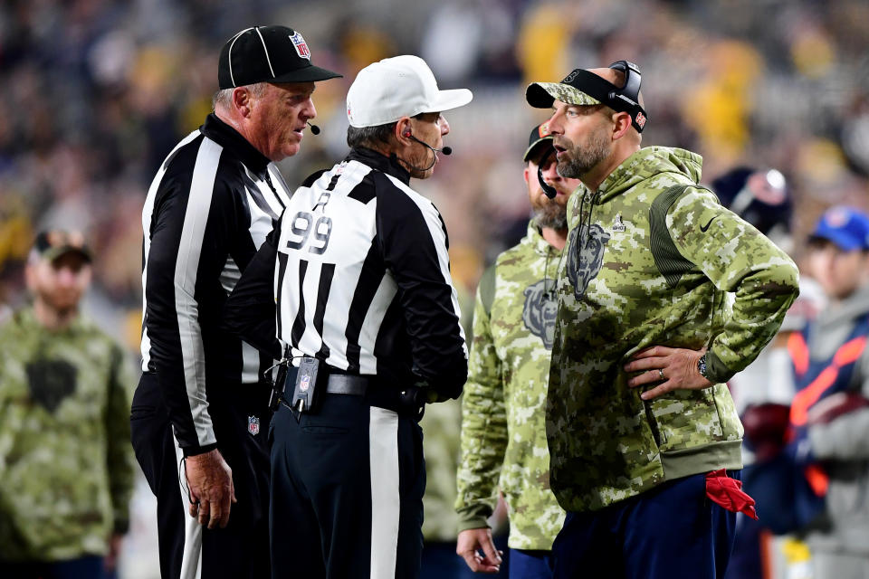 When it ccomes to the NFL's taunting rules, Bears head coach Matt Nagy wants people to think of the children. (Photo by Emilee Chinn/Getty Images)