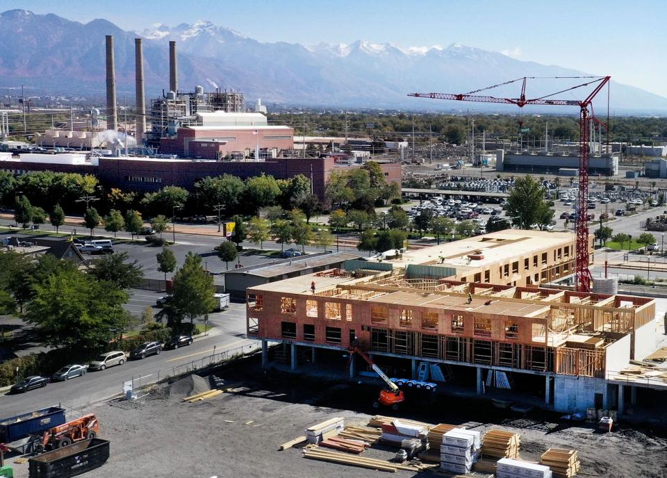 Construction of an apartment building on North Temple in the Power District of Salt Lake City progresses on Thursday, Oct. 5, 2023. | Laura Seitz, Deseret News