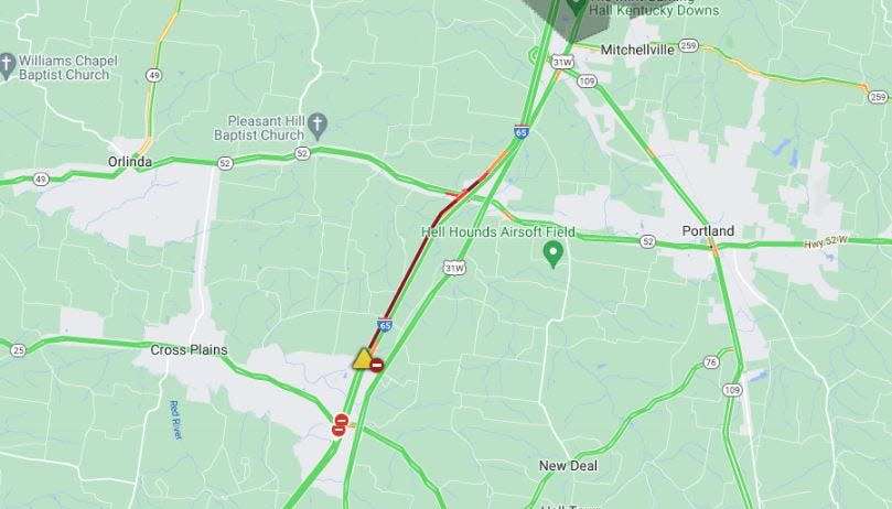 Interstate 65 southbound was shut down due to an overturned vehicle in Robertson County near Cross Plains.