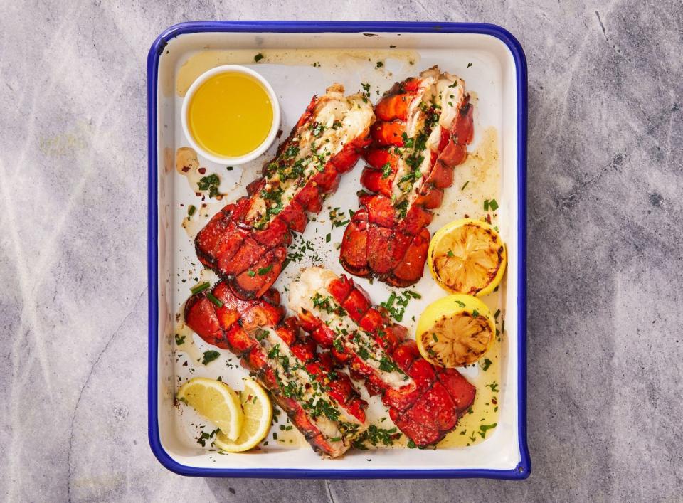 <p>Get the <strong><a href="https://www.delish.com/cooking/recipe-ideas/a26883467/grilled-lobster-tail-recipe/" rel="nofollow noopener" target="_blank" data-ylk="slk:Grilled Lobster Tail recipe.;elm:context_link;itc:0;sec:content-canvas" class="link ">Grilled Lobster Tail recipe.</a></strong> </p>