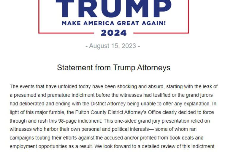 El comunicado de los abogados de Donald Trump